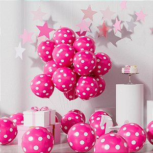 BALAO 10" BOLINHA ROSA FORTE/BRANCO C/25 - PIC PIC
