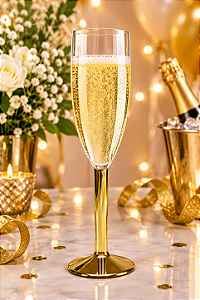 Taça Champanhe Cristal Base Metalizada Dourada - Mtsz