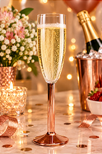 Taça Champanhe Cristal Base Metalizada Rose Gold - MTZ