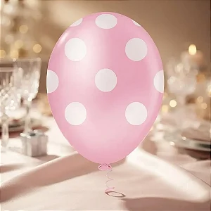 BALAO 10" BOLINHA ROSA BABY/BRANCO C/25 - PIC PIC