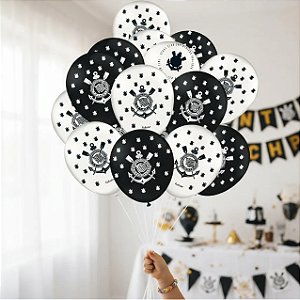 Balão 9" Corinthians Preto/Branco 2023 c/25 - Festcolor