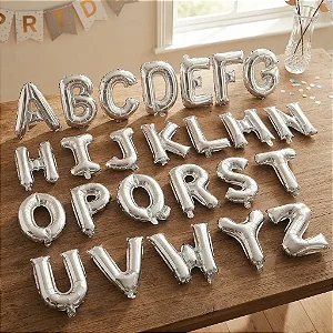 Balão metalizado 40cm(16") letras prata - Rt Brasil