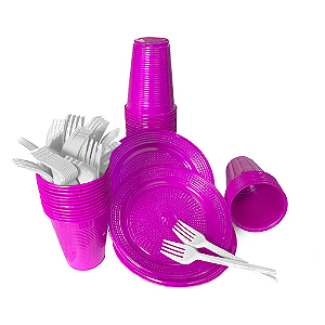 Kit Descartável Pink para 50 pessoas prato, copo e garfo