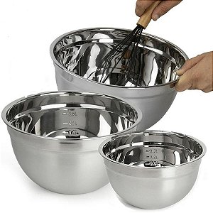 KIT 3 TIGELAS PREPARO INOX ESCOVADAS - KEHOME