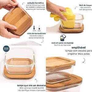 POTE HERMETICO QUADRADO BAIXO TPA BAMBU 530ML