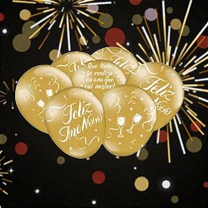 BALAO DEC FELIZ ANO NOVO DOURADO C/25