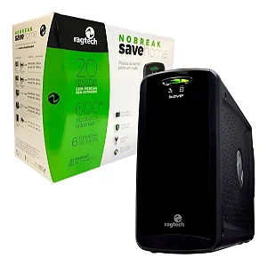 RAGTECH – Nobreak New Save Home NSH 600 – 600VA/300W – 1 bateria 12V/5Ah – Bivolt – 6 tomadas – Modelo 4125