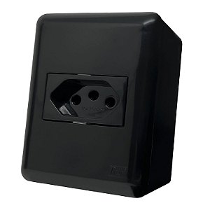 Tomada de sobrepor 10A elétrica 2P+T 110v Preta Overlap Blux