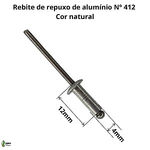 Rebite pop de repuxo de alumínio natural 412 4x12mm com 100 pçs