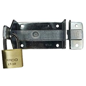 Fecho trinco ou tranca de aço 12x5cm para portão e cadeado de latão 30mm