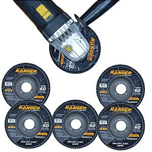Disco flap grão 60 desbaste limpeza lixa escova 115mm 5 pç