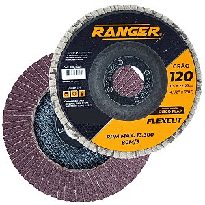 Disco flap grão 120 desbaste lixa ferro aço 115mm esmerilhadeira Ranger