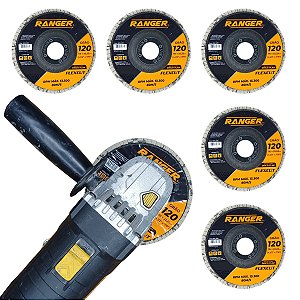 Disco flap grão 120 desbaste lixa ferro e aço 115mm para esmerilhadeira 5 pçs