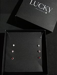 Brinco Trio Coração Colorido