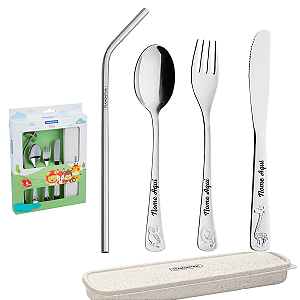 Jogo De Talheres Personalizados Infantil Aço Inox Com Estojo Tramontina