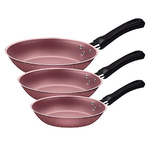 Jogo de Frigideiras Tramontina Linz Antiaderente Rosa 03 Peças