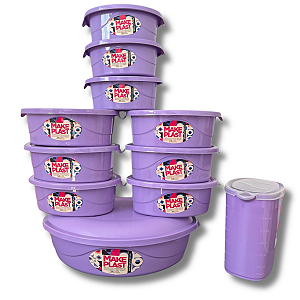 KIT 10 POTES MAKE PLAST LIVRE DE BPA ATÓXICO + JARRA 1L Lilás