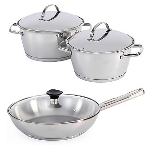 Jogo De Panelas Tramontina Inox Fundo Triplo Indução Allegra 3 Pç Com Frigideira 28cm