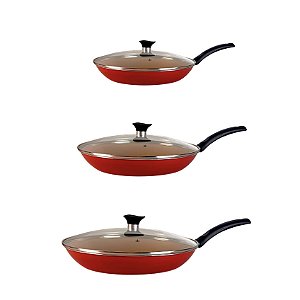 Kit 3 Frigideira Antiaderente Tramontina 24 28 e 30cm Com Tampa Starflon Max