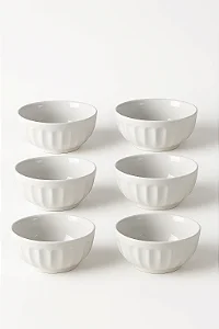 Jogo 06  Peças Cumbuca  Porcelana Canelada  Branca 310 ml