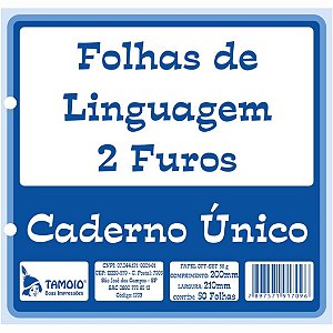 Folha de Linguagem -Caderno Unico- 2 Furos c/ 100 Folhas