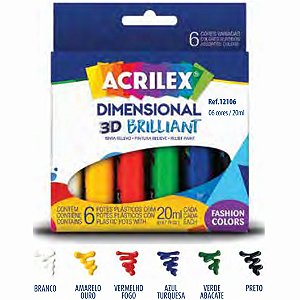 Tinta Relevo Dimensional 3D c/ 6 Cores - ACRILEX