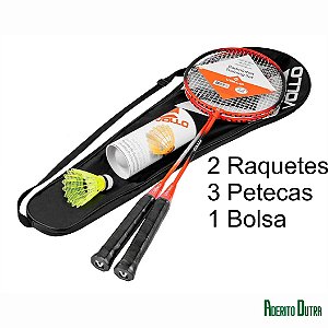 Kit Jogo De Badminton C/ 2 Raquetes 3 Petecas + Bolsa - Vollo