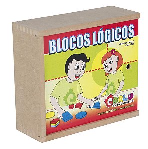 Blocos Logicos 48 Pçs em MDF Caixa de Madeira Carlu