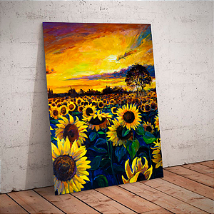 Quadro decorativo - Pintura de Plantação de Girassóis