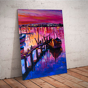 Quadro decorativo - Pintura de barco ao Por do Sol
