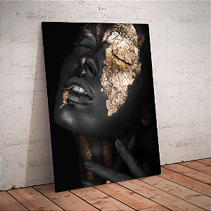 Quadro decorativo - Mulher negra em preto e dourado