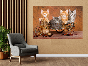 Quadro decorativo - Gatos no triciclo em fuga