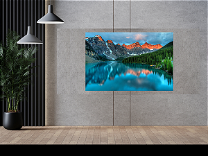 Quadro decorativo - Paisagem montanhosa com lago e pinheiros