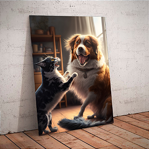 Quadro decorativo - Cachorro e gato: Encontro de dois mundos