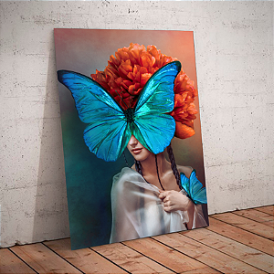 Quadro decorativo - Mulher ruiva com borboletas no rosto