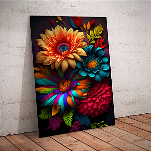 Quadro decorativo - Flores coloridas em fundo preto