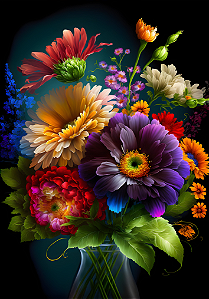 Quadro decorativo - jarro de flores coloridas em fundo preto