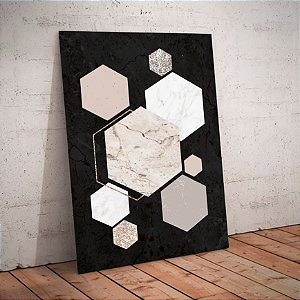 Quadro decorativo - Conjunto hexágonos brancos marmorizados