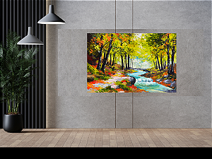 Quadro decorativo - Pintura floresta de outono com um riacho