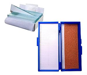 Kit 250 Laminas p/ Microscopia Ponta Fosca Lapidada + 1 CX Porta 50 Laminas