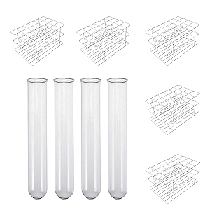 250 Tubo de Ensaio de Vidro 13x100mm + 5 Estante Rack 13mm