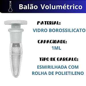 Balão Volumétrico Vidro com Rolha de Polietileno 1 ml - Combo com 5 Peças