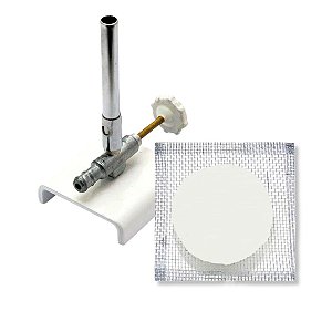 Bico de Bunsen c/ Registro + Tripé de Ferro + Tela de Arame 26x26cm + Erlenmeyer 3.000ml