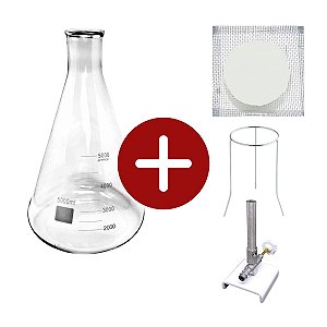 Bico de Bunsen c/ Registro + Tripé de Ferro + Tela de Arame 26x26cm + Erlenmeyer 5.000ml