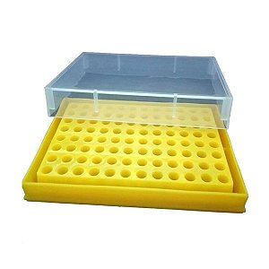 Caixa Rack Tubo Criogênico - 96 Microtubos de 0,2ml - Autoclavável - Base Amarela