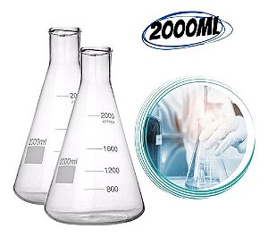 Combo com 2 Unidades do Erlenmeyer 2.000ml Graduado Vidro 3.3