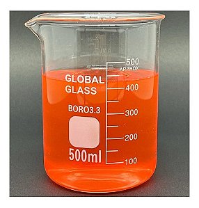 Combo com 3 Copo Bequer de Vidro Boro 3.3 Forma Baixa (Griffin) Graduado: 500ml