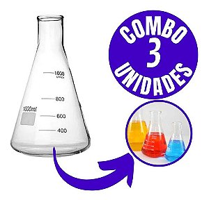 Combo com 3 Unidades do Erlenmeyer 1.000ml Graduado Vidro 3.3