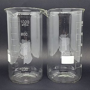 Combo com 5 Copo Bequer de Vidro Boro 3.3 Forma Alta (Berzelius) Graduado: 1000ml