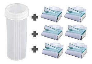 Kit 100 Frascos Porta 03 Lâminas P/ Citologia + 300 Laminas